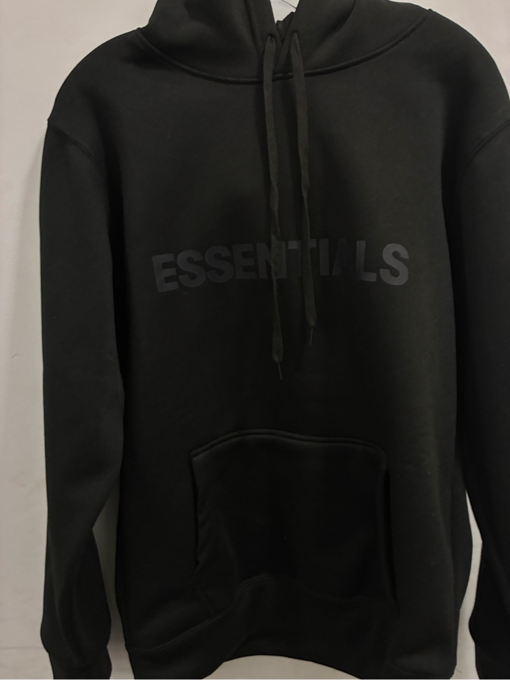 Essentials Black Pullover Hoodie with Tonal ESSENTIALS Logo